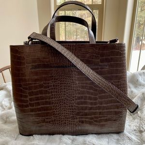 French Connection Brown Croc-Embossed Tote
